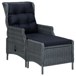 vidaXL Gartensessel Verstellbar mit Fußhocker Poly-Rattan Dunkelgrau