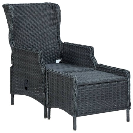 vidaXL Gartensessel Verstellbar mit Fußhocker Poly-Rattan Dunkelgrau