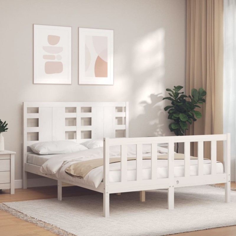 vidaXL Massivholzbett mit Kopfteil Weiß 140x190 cm vidaXL Massivholzbett mit Kopfteil Weiß 140x190 cm