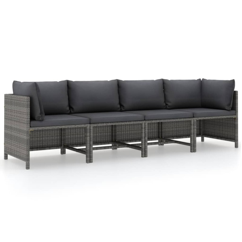 4-Sitzer-Gartensofa mit Kissen Grau Poly Rattan 4-Sitzer-Gartensofa mit Kissen Grau Poly Rattan