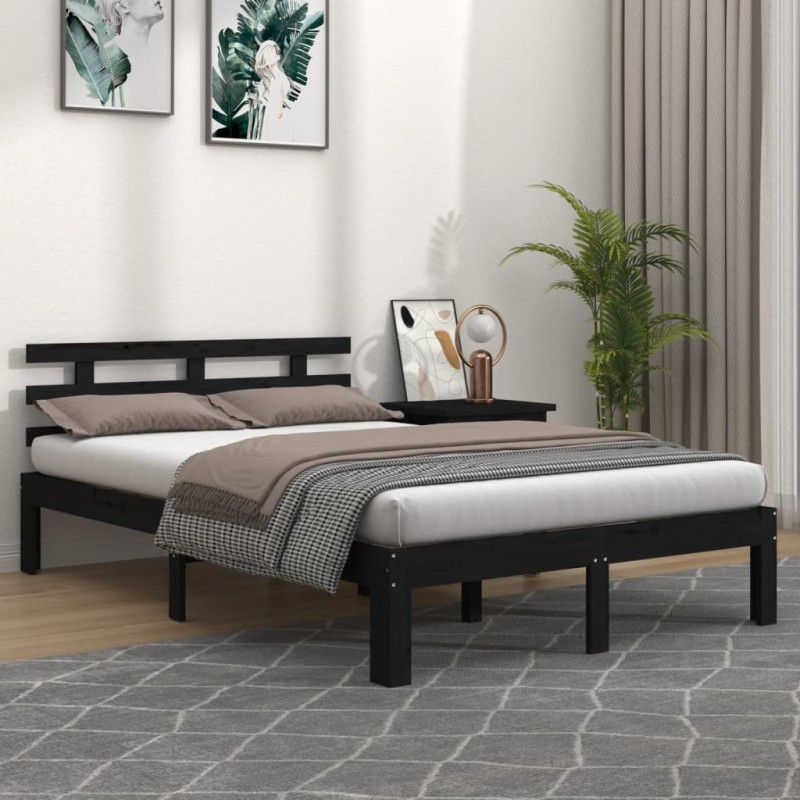 vidaXL Massivholzbett Schwarz 140x200 cm vidaXL Massivholzbett Schwarz 140x200 cm