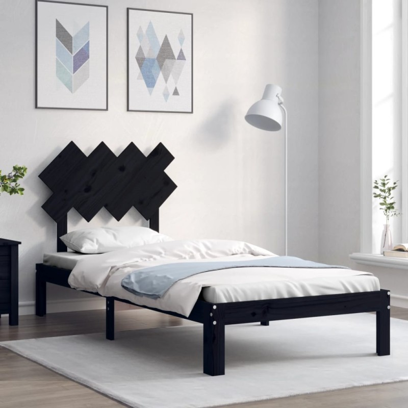 vidaXL Massivholzbett mit Kopfteil Schwarz 90x200 cm vidaXL Massivholzbett mit Kopfteil Schwarz 90x200 cm