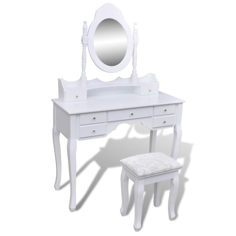 vidaXL Schminktisch mit Spiegel und Hocker 7 Schubladen Weiß vidaXL Schminktisch mit Spiegel und Hocker 7 Schubladen Weiß