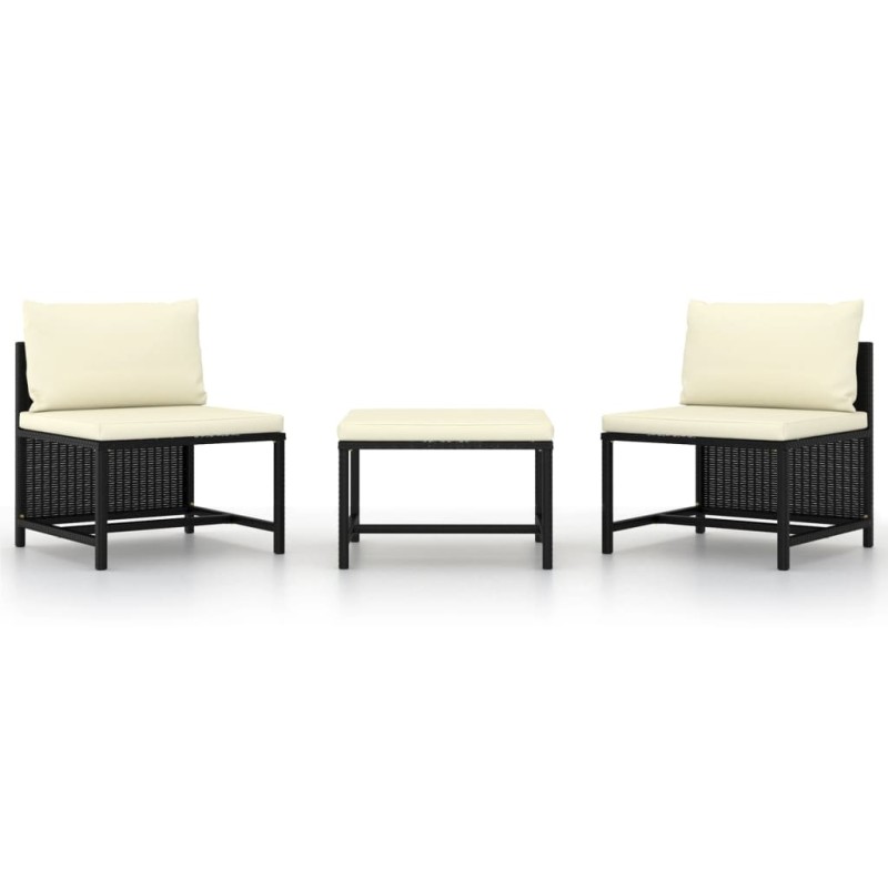 vidaXL 3-tlg. Garten-Sofagarnitur mit Auflagen Schwarz Poly Rattan vidaXL 3-tlg. Garten-Sofagarnitur mit Auflagen Schwarz Poly Rattan