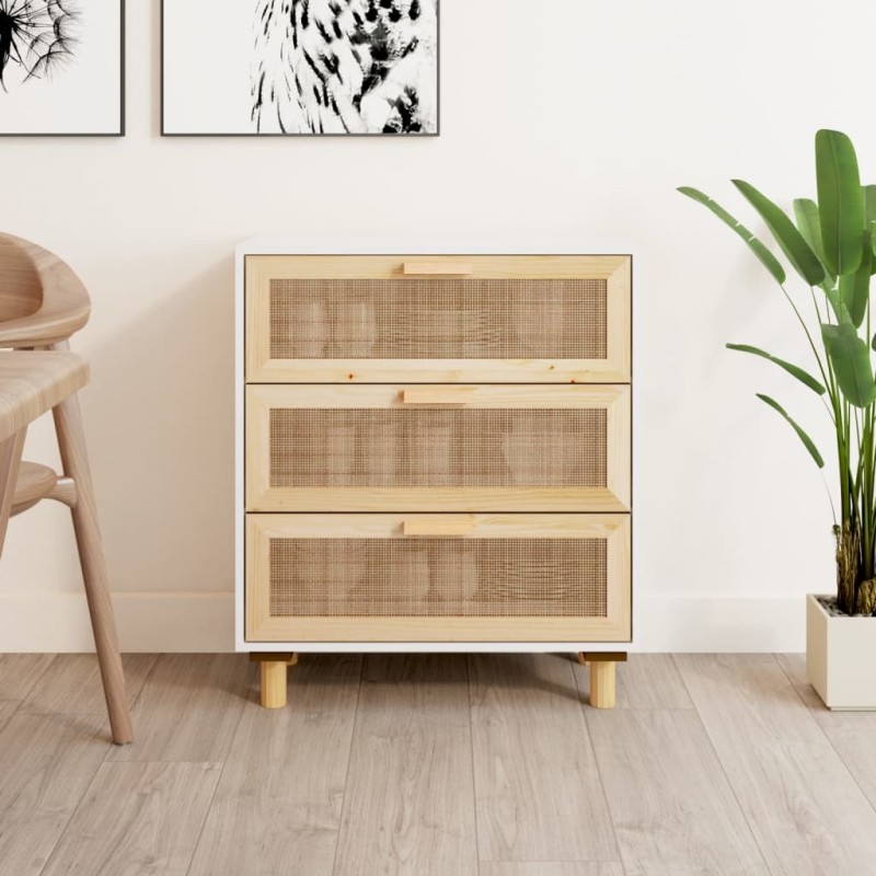 vidaXL Sideboard Weiß 60x30x70 cm Massivholz Kiefer und Natur-Rattan vidaXL Sideboard Weiß 60x30x70 cm Massivholz Kiefer und Natur-Rattan