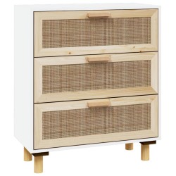 vidaXL Sideboard Weiß 60x30x70 cm Massivholz Kiefer und Natur-Rattan