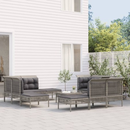 vidaXL 10-tlg. Garten-Lounge-Set mit Kissen Grau Poly Rattan