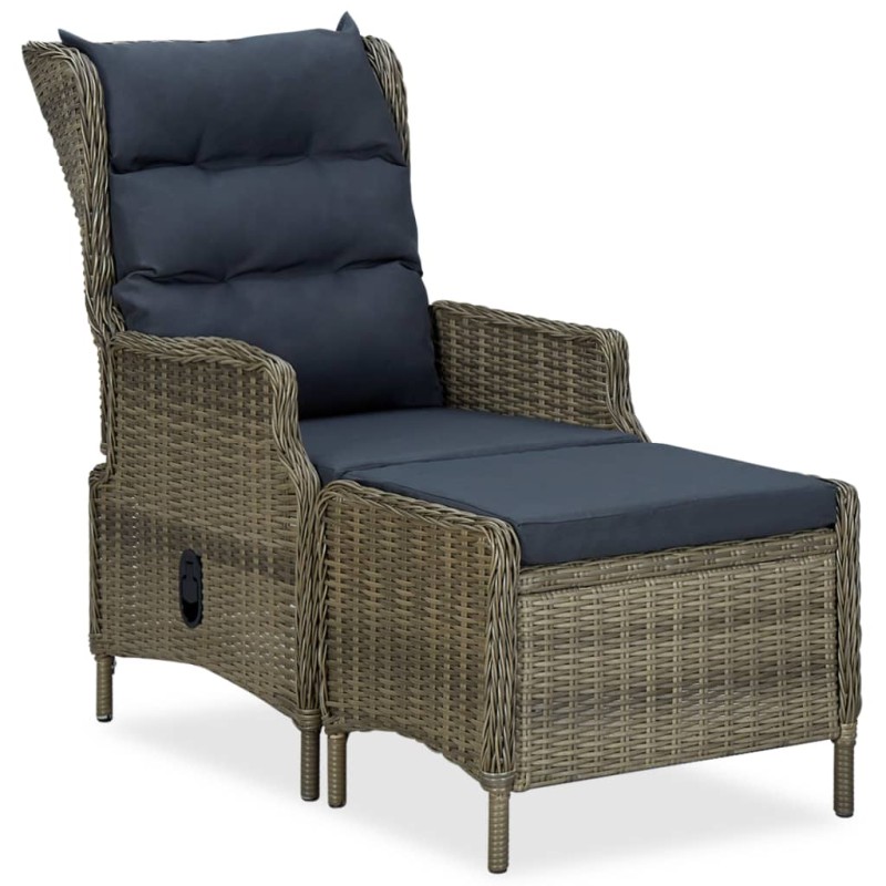 Verstellbarer Gartensessel mit Fußhocker Poly Rattan Braun Verstellbarer Gartensessel mit Fußhocker Poly Rattan Braun