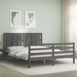 vidaXL Massivholzbett mit Kopfteil Grau
