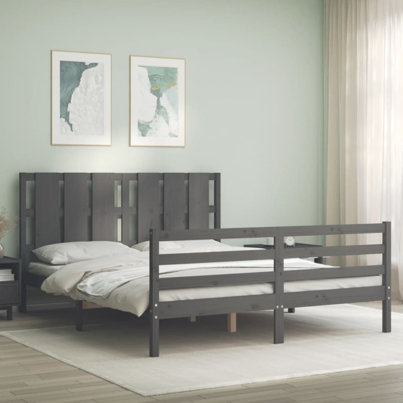 vidaXL Massivholzbett mit Kopfteil Grau vidaXL Massivholzbett mit Kopfteil Grau