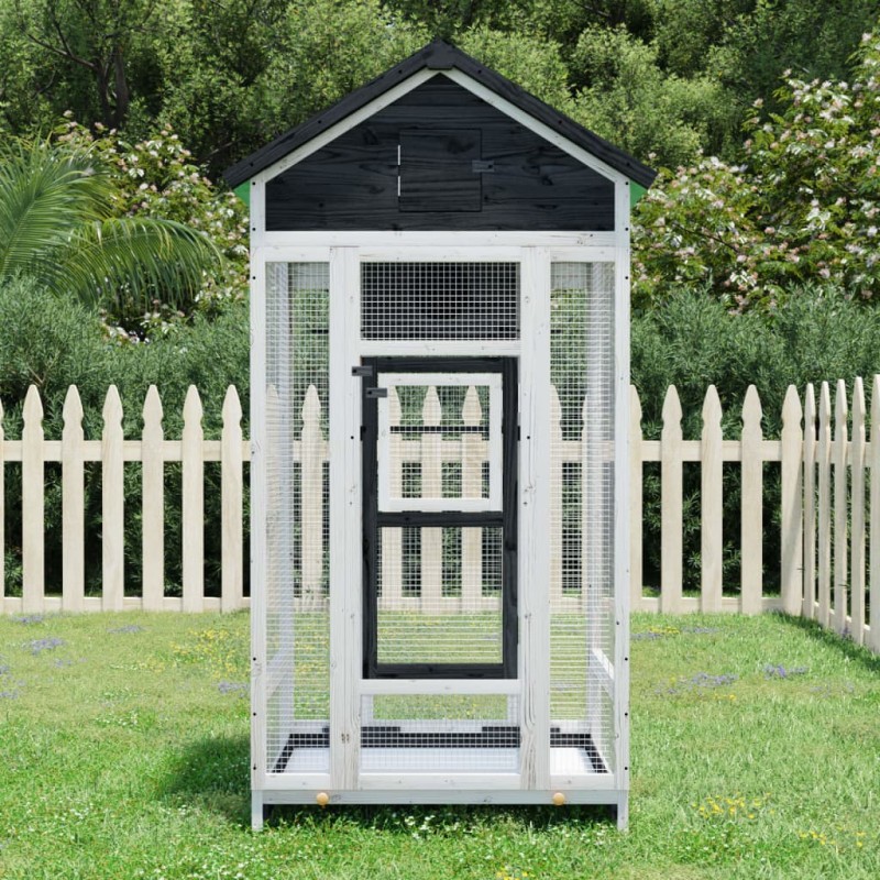 vidaXL Voliere Grau 91,5x53x170 cm Massivholz Kiefer vidaXL Voliere Grau 91,5x53x170 cm Massivholz Kiefer