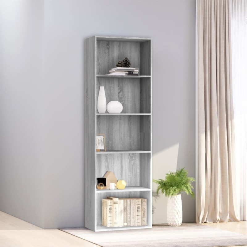 vidaXL Bücherregal 5 Fächer Grau Sonoma 60x30x189 cm Holzwerkstoff