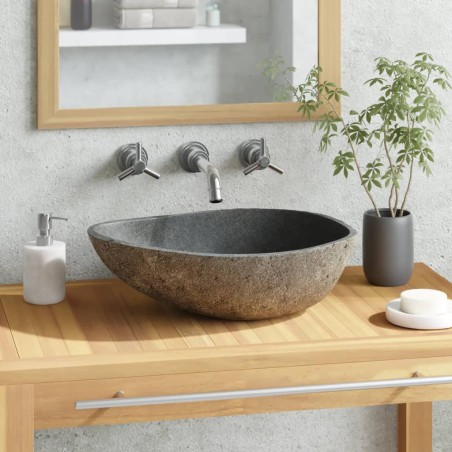 vidaXL Waschbecken Flussstein Oval 37-46 cm