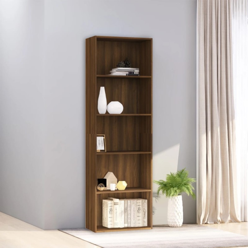 vidaXL Bücherregal 5 Fächer Braun Eiche 60x30x189 cm Holzwerkstoff vidaXL Bücherregal 5 Fächer Braun Eiche 60x30x189 cm Holzwerkstoff