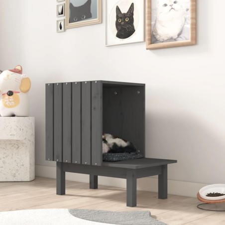 vidaXL Katzenhaus Grau 60x36x60 cm Massivholz Kiefer