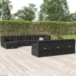 vidaXL 11-tlg. Garten-Lounge-Set mit Kissen Schwarz Poly Rattan