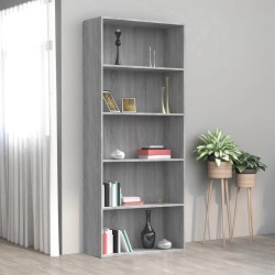 vidaXL Bücherregal 5 Fächer Grau Sonoma 80x30x189 cm Holzwerkstoff