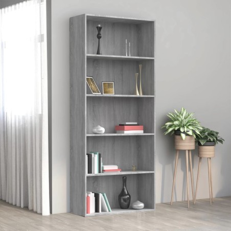 vidaXL Bücherregal 5 Fächer Grau Sonoma 80x30x189 cm Holzwerkstoff