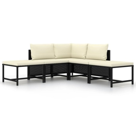 vidaXL 5-tlg. Garten-Sofagarnitur mit Auflagen Schwarz Poly Rattan