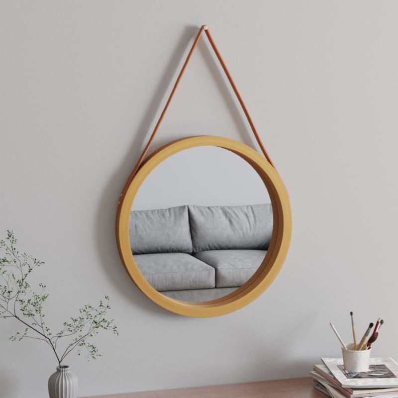 vidaXL Wandspiegel mit Riemen Golden Ø 55 cm vidaXL Wandspiegel mit Riemen Golden Ø 55 cm
