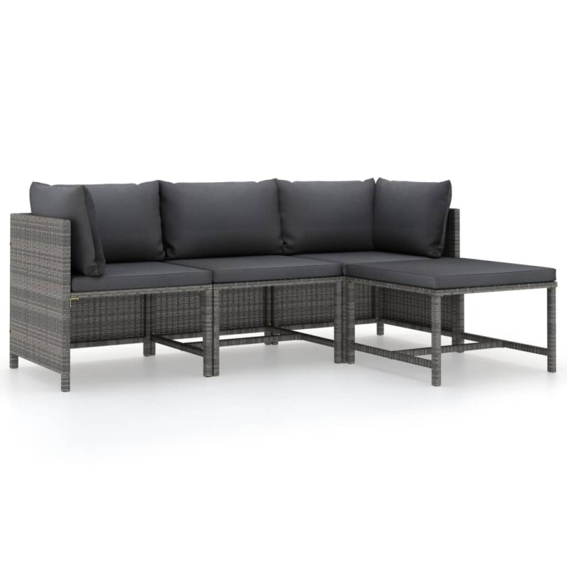 vidaXL 4-tlg. Garten-Lounge-Set mit Kissen Poly Rattan Grau vidaXL 4-tlg. Garten-Lounge-Set mit Kissen Poly Rattan Grau