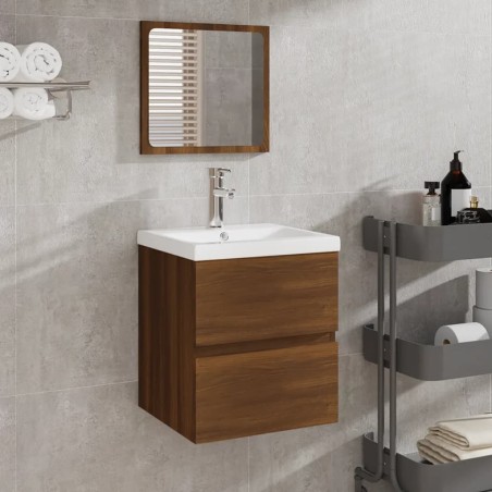 vidaXL Badschrank mit Spiegel Braun Eichen-Optik Holzwerkstoff