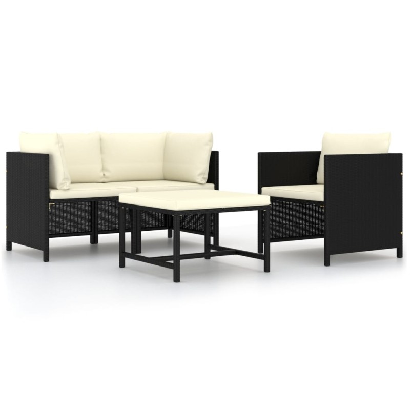 4-tlg. Garten-Sofagarnitur mit Auflagen Schwarz Poly Rattan 4-tlg. Garten-Sofagarnitur mit Auflagen Schwarz Poly Rattan