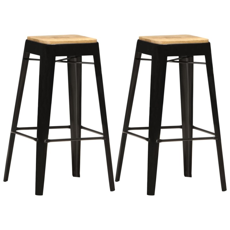 vidaXL Barhocker 2 Stk. Schwarz Mango Massivholz vidaXL Barhocker 2 Stk. Schwarz Mango Massivholz