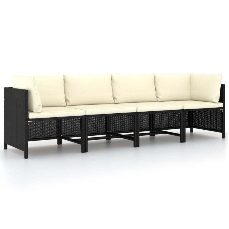 4-Sitzer-Gartensofa mit Auflagen Schwarz Poly Rattan 4-Sitzer-Gartensofa mit Auflagen Schwarz Poly Rattan