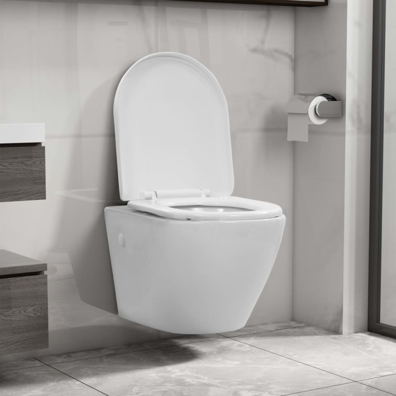 vidaXL Wand-WC ohne Spülrand Keramik Weiß vidaXL Wand-WC ohne Spülrand Keramik Weiß