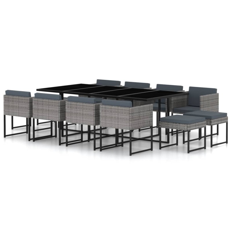 vidaXL 13-tlg. Garten-Essgruppe mit Kissen Poly Rattan Grau vidaXL 13-tlg. Garten-Essgruppe mit Kissen Poly Rattan Grau