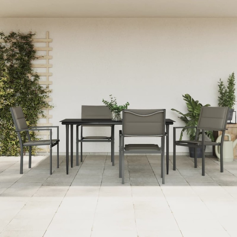 vidaXL 5-tlg. Garten-Essgruppe Schwarz Stahl und Textilene vidaXL 5-tlg. Garten-Essgruppe Schwarz Stahl und Textilene