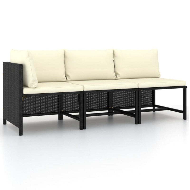 3-tlg. Garten-Sofagarnitur mit Auflagen Schwarz Poly Rattan 3-tlg. Garten-Sofagarnitur mit Auflagen Schwarz Poly Rattan