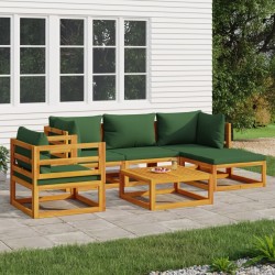 vidaXL 6-tlg. Garten-Lounge-Set mit Grünen Kissen Massivholz
