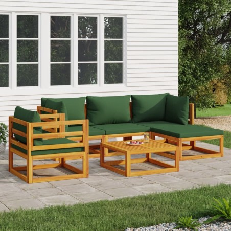 vidaXL 6-tlg. Garten-Lounge-Set mit Grünen Kissen Massivholz