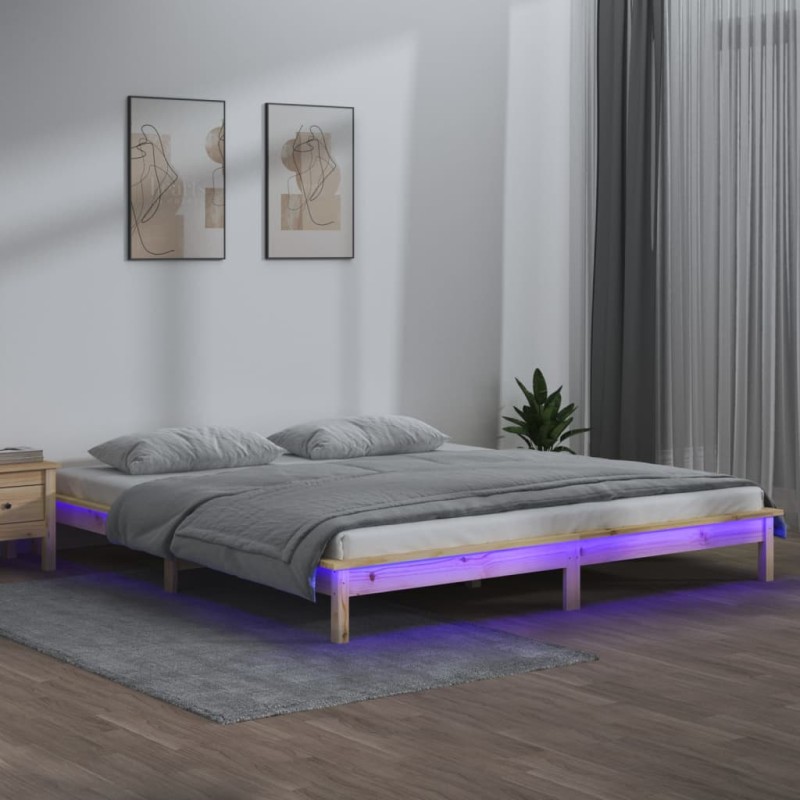 vidaXL Massivholzbett mit LEDs 135x190 cm vidaXL Massivholzbett mit LEDs 135x190 cm