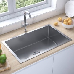 vidaXL Handgemachte Einbauspüle Edelstahl