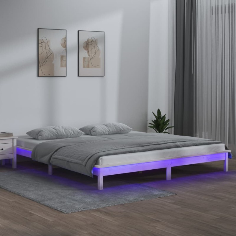 vidaXL Massivholzbett mit LEDs Weiß 135x190 cm vidaXL Massivholzbett mit LEDs Weiß 135x190 cm
