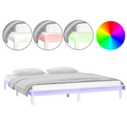 vidaXL Massivholzbett mit LEDs Weiß 135x190 cm
