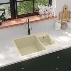 vidaXL Küchenspüle mit Überlauf Doppelbecken Beige Granit