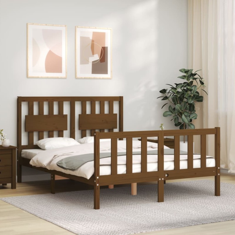 vidaXL Massivholzbett mit Kopfteil Honigbraun vidaXL Massivholzbett mit Kopfteil Honigbraun