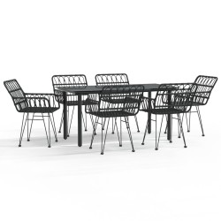 vidaXL 7-tlg. Garten-Essgruppe Schwarz Poly Rattan
