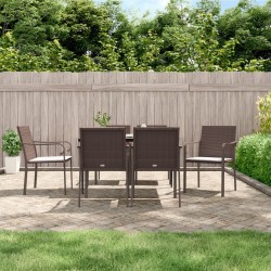 vidaXL 7-tlg. Garten-Essgruppe mit Kissen Poly Rattan und Stahl