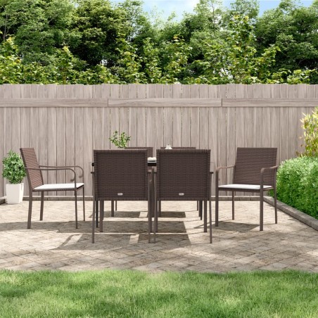vidaXL 7-tlg. Garten-Essgruppe mit Kissen Poly Rattan und Stahl