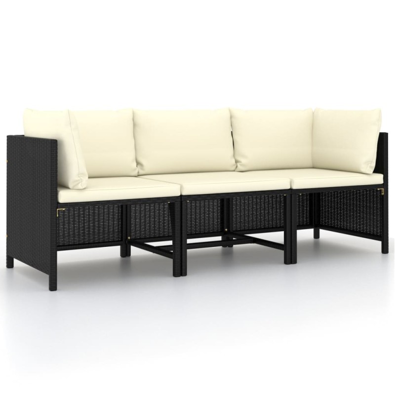 3-Sitzer-Gartensofa mit Auflagen Schwarz Poly Rattan 3-Sitzer-Gartensofa mit Auflagen Schwarz Poly Rattan