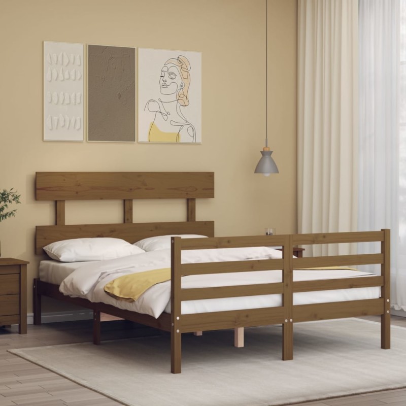 vidaXL Massivholzbett mit Kopfteil Honigbraun vidaXL Massivholzbett mit Kopfteil Honigbraun