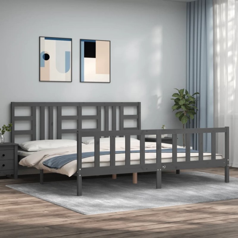 vidaXL Massivholzbett mit Kopfteil Grau 200x200 cm vidaXL Massivholzbett mit Kopfteil Grau 200x200 cm