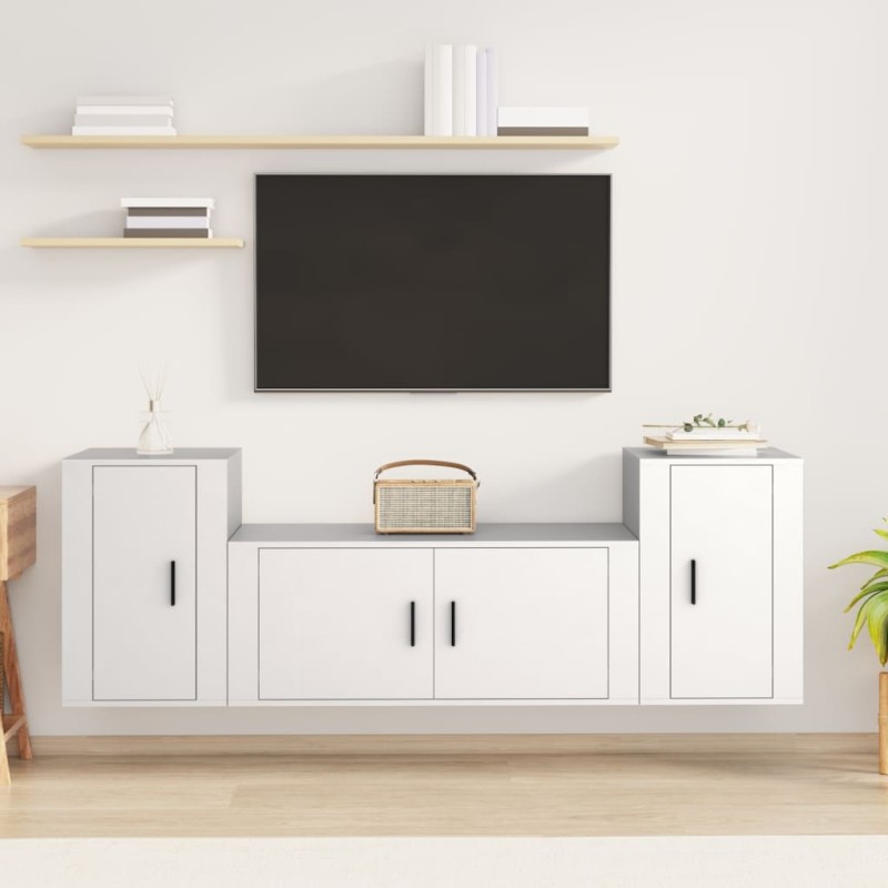 vidaXL 3-tlg. TV-Schrank-Set Weiß Holzwerkstoff vidaXL 3-tlg. TV-Schrank-Set Weiß Holzwerkstoff