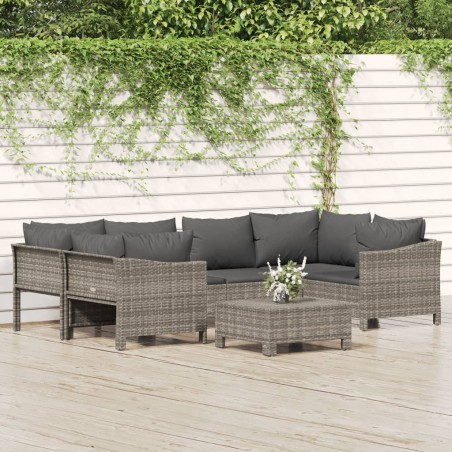 vidaXL 7-tlg. Garten-Lounge-Set mit Kissen Grau Poly Rattan
