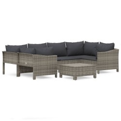 vidaXL 7-tlg. Garten-Lounge-Set mit Kissen Grau Poly Rattan